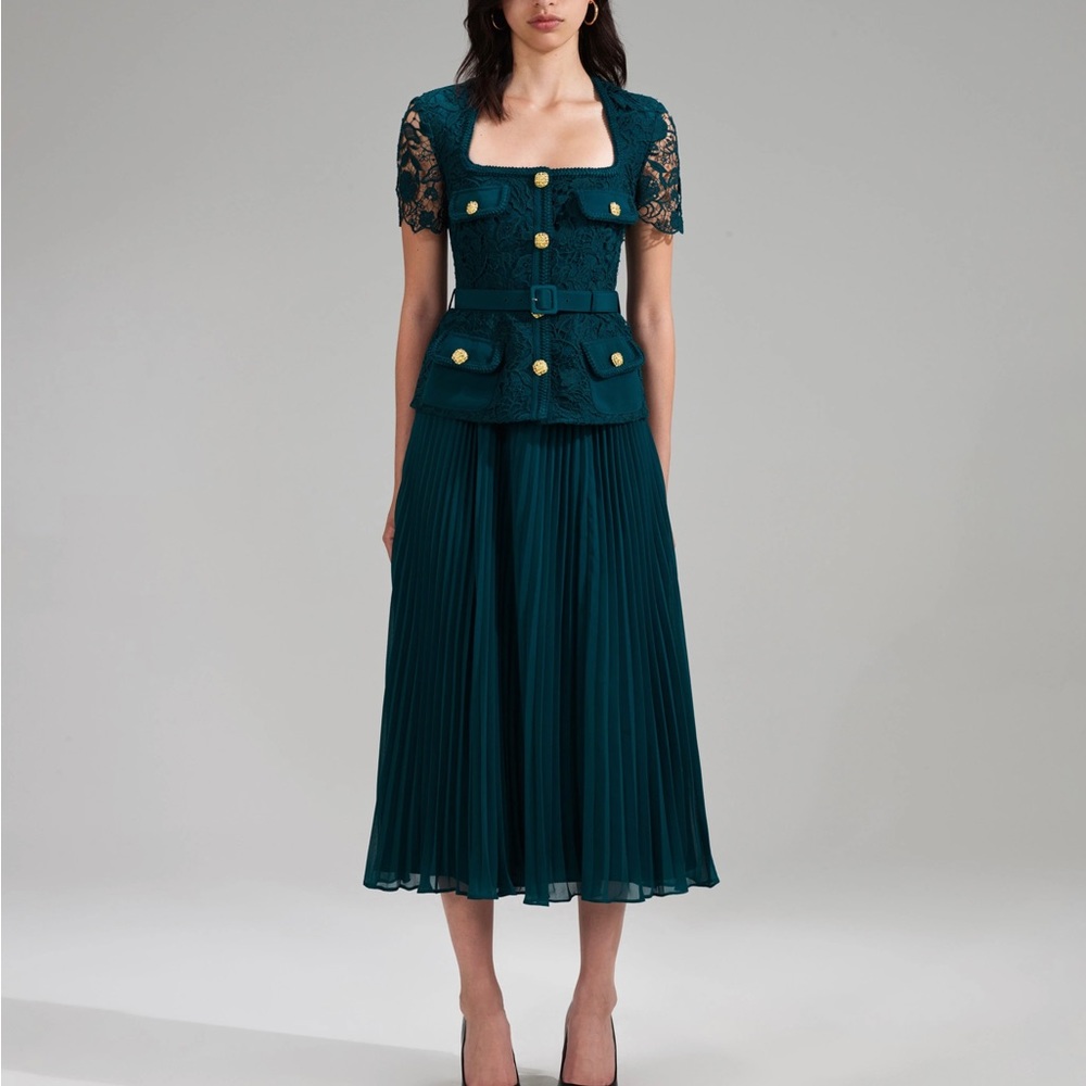 Self portrait Teal Lace Bodice Midi Dress